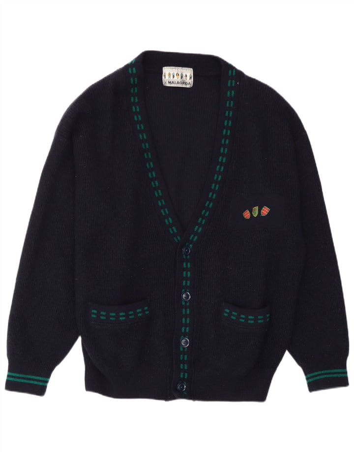 Malagrida Mens Cardigan Sweater Medium Navy Blue Striped Wool