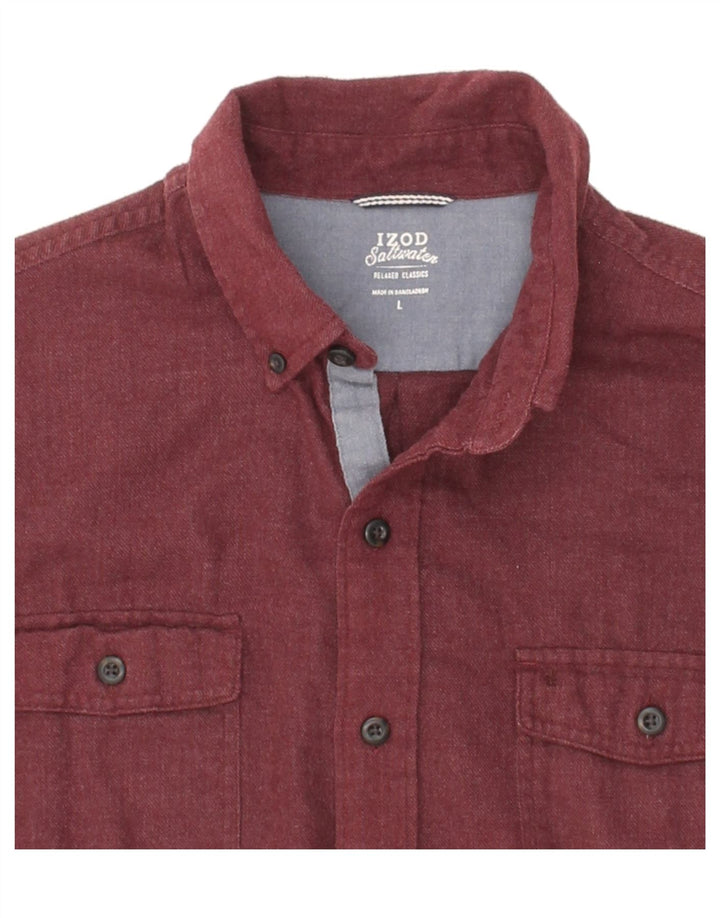 IZOD Mens Salt Water Relaxed Fit Shirt Large Maroon Cotton Vintage Izod and Second-Hand Izod from Messina Hembry 