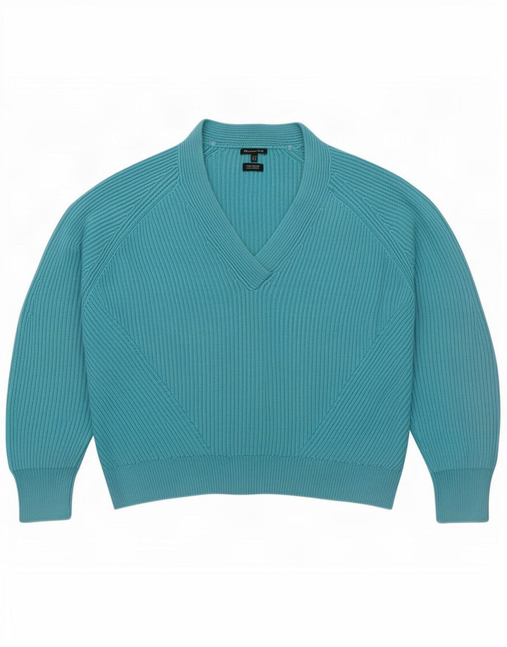 Massimo Dutti Womens Oversized V-Neck Jumper Sweater UK 14 Medium Blue