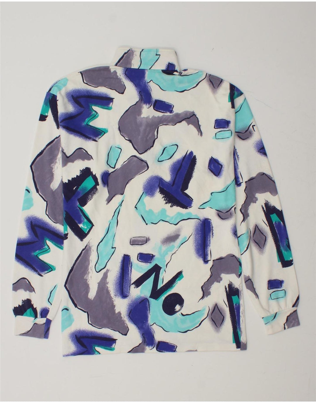 BENGER Mens Abstract Pattern Zip Neck Top Long Sleeve Small Multicoloured