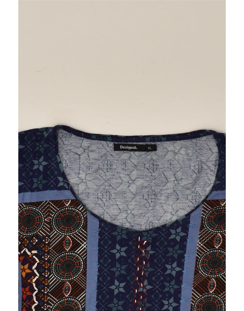 DESIGUAL Womens Graphic T-Shirt Top UK 18 XL Navy Blue Geometric Viscose | Vintage Desigual | Thrift | Second-Hand Desigual | Used Clothing | Messina Hembry 