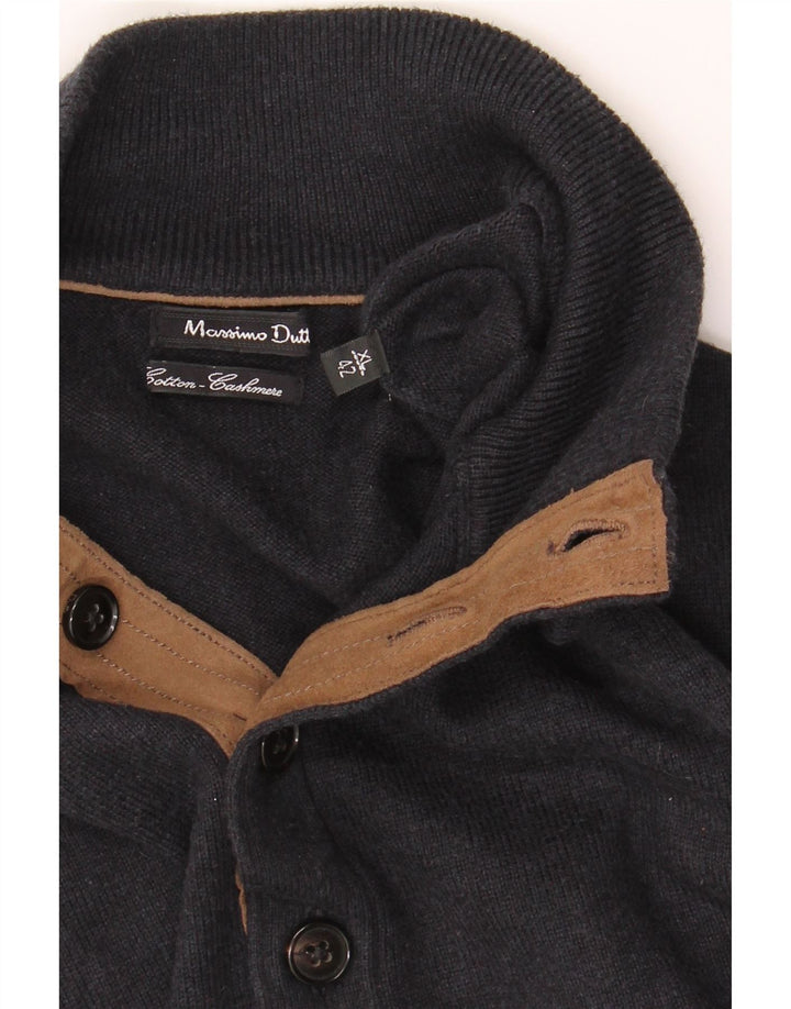 MASSIMO DUTTI Mens Button Neck Jumper Sweater XL Navy Blue Cotton Vintage Massimo Dutti and Second-Hand Massimo Dutti from Messina Hembry 