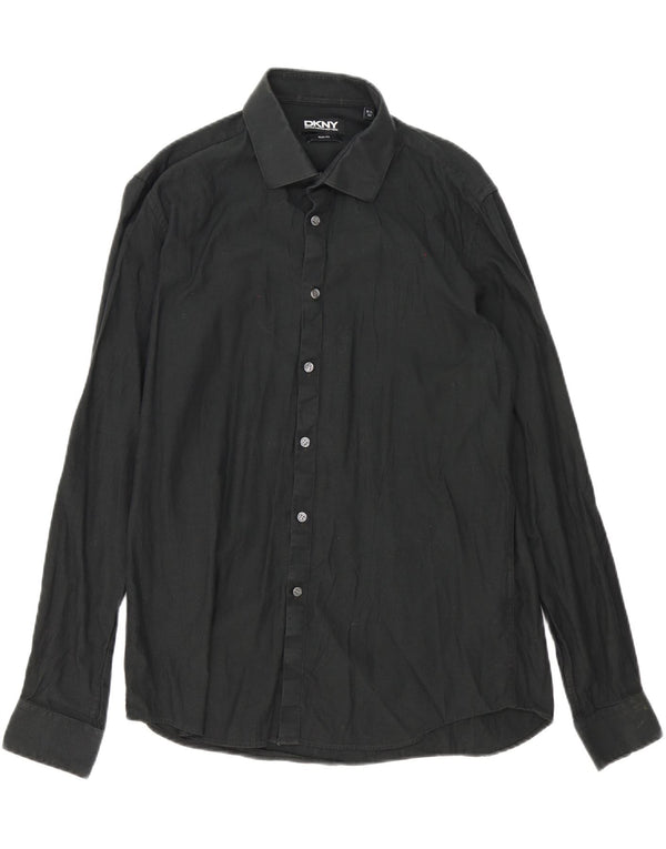 Dkny Mens Slim Fit Shirt Size 42 16 1/2 Large Black Cotton