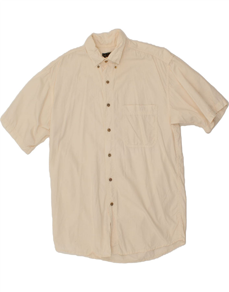 EDDIE BAUER Mens Short Sleeve Shirt Medium Beige Cotton Vintage Eddie Bauer and Second-Hand Eddie Bauer from Messina Hembry 