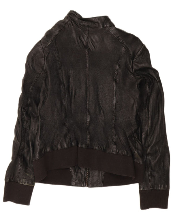 Conbipel Womens Bomber Leather Jacket IT 44 Medium Black Leather