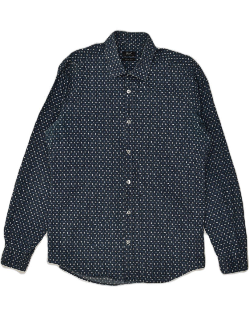 LIU JO Mens Slim Fit Shirt Size 41 Medium Navy Blue Spotted Cotton | Vintage Liu Jo | Thrift | Second-Hand Liu Jo | Used Clothing | Messina Hembry 