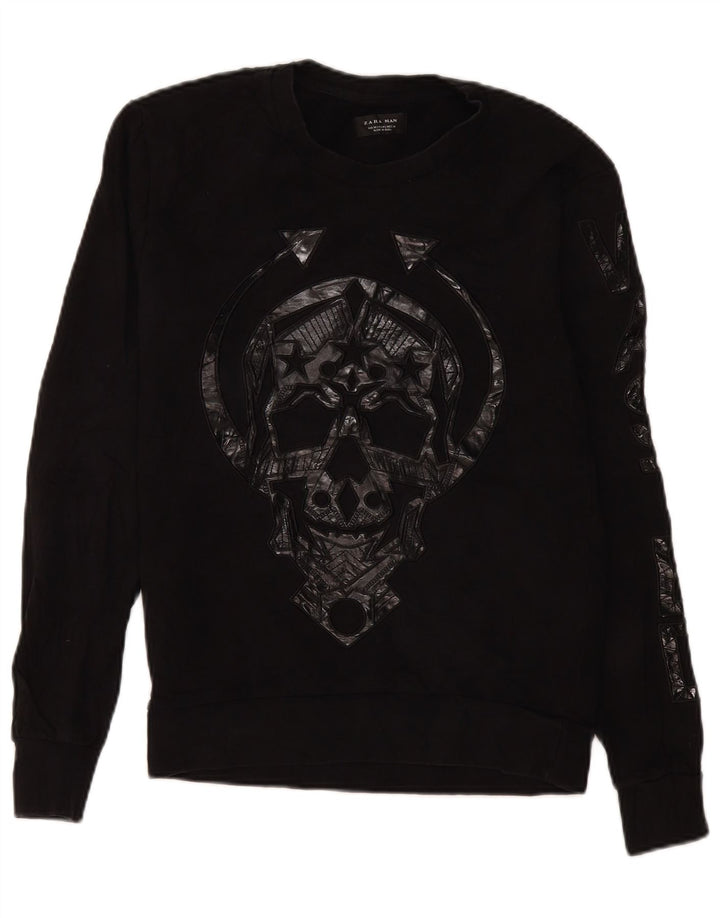 Zara Mens Graphic Sweatshirt Jumper Medium Black Polyester