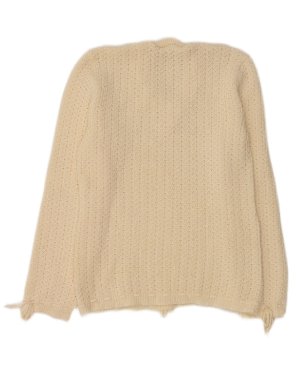 VINTAGE Womens V-Neck Jumper Sweater UK 12 Medium Off White