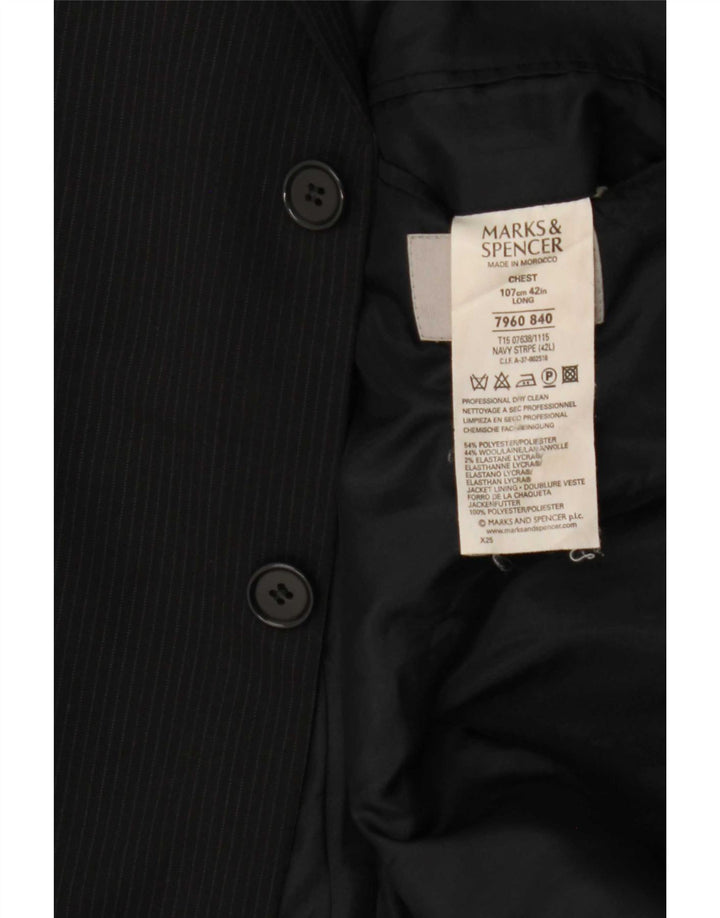 Marks & Spencer Mens Blazer Jacket UK 42 Large Navy Blue Striped Classic