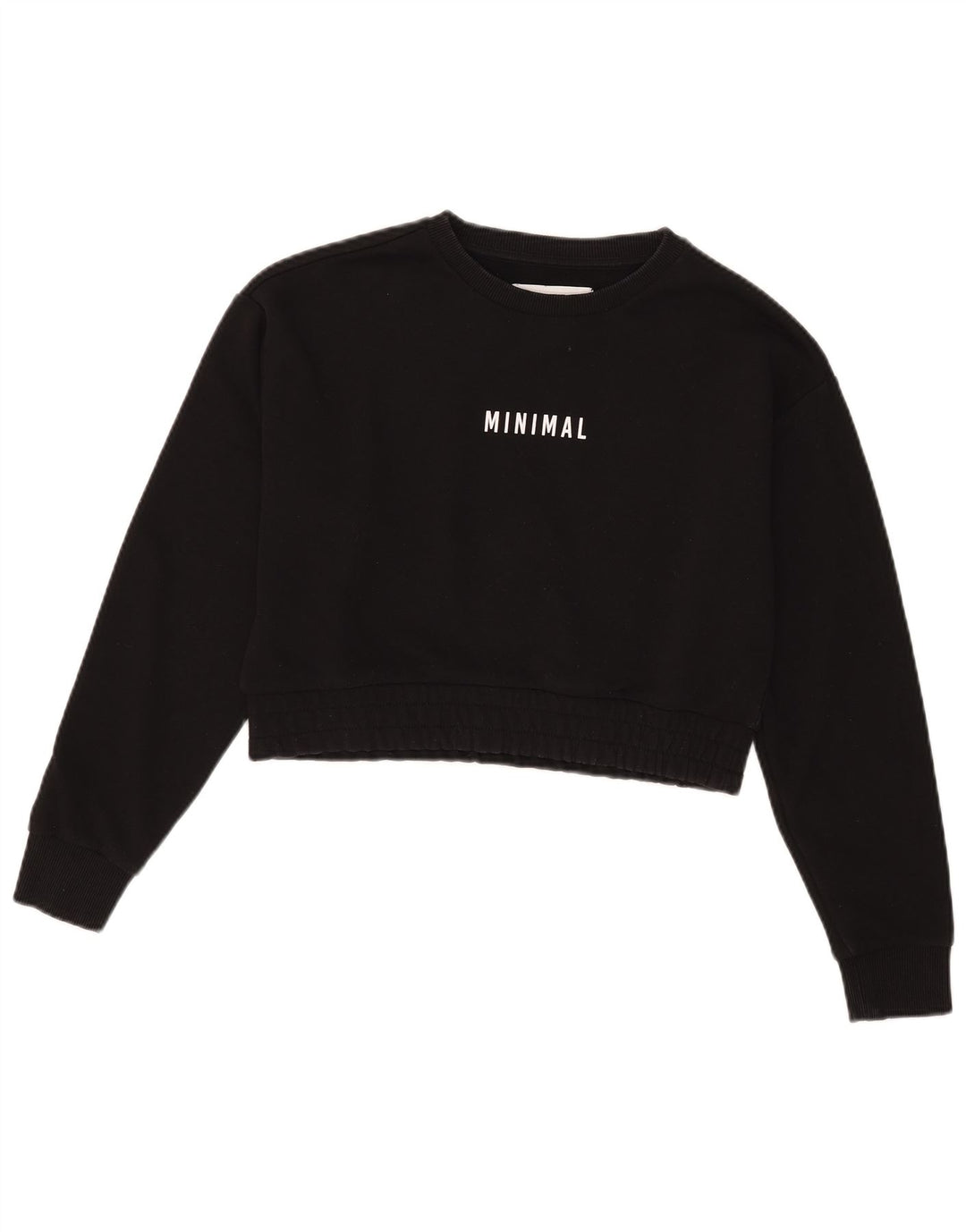 Minimal Womens Crop Graphic Sweatshirt Jumper UK 10 Small Black Cotton