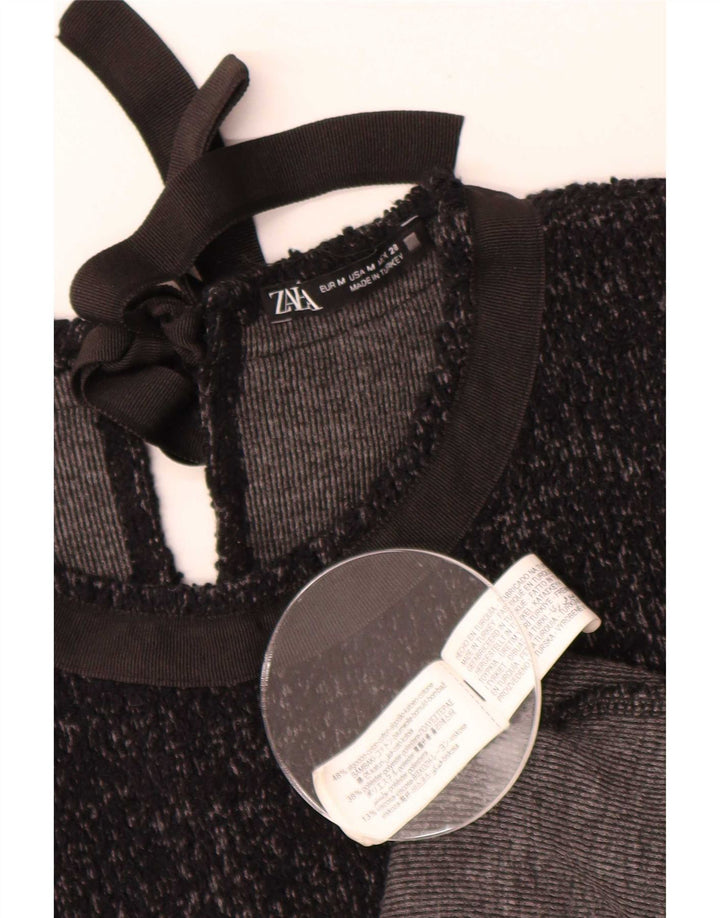 Zara Womens Basic Dress UK 14 Medium Black Flecked Cotton
