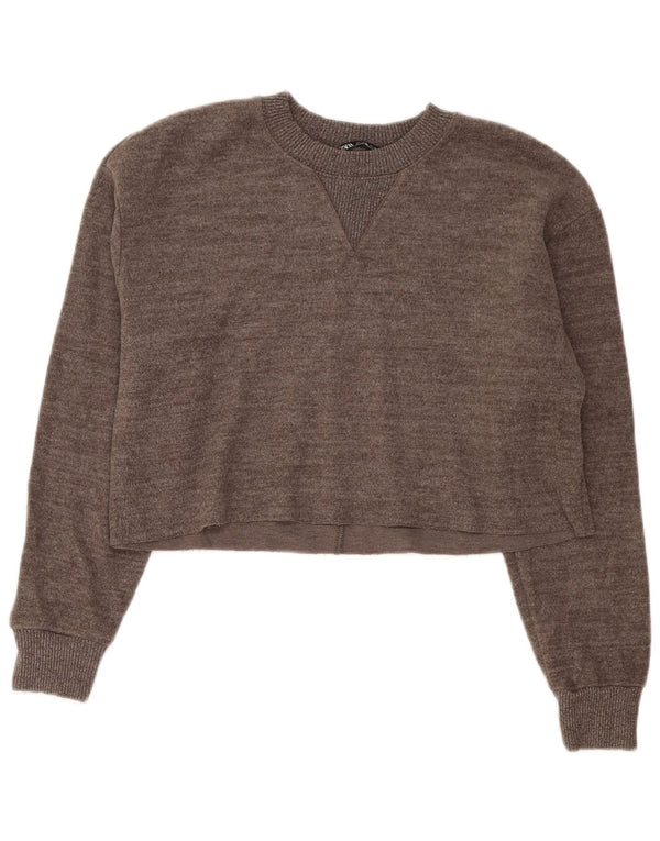 Zara Womens Crop Blouse Top UK 16 Large Grey Cotton
