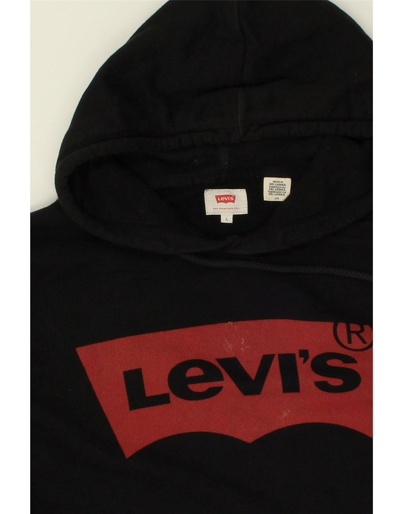 LEVI'S Mens Graphic Hoodie Jumper Large Black Cotton Vintage Levi's and Second-Hand Levi's from Messina Hembry 