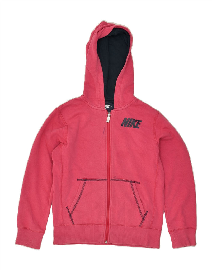 NIKE Girls Graphic Zip Hoodie Sweater 12-13 Years Large Pink Cotton | Vintage Nike | Thrift | Second-Hand Nike | Used Clothing | Messina Hembry 