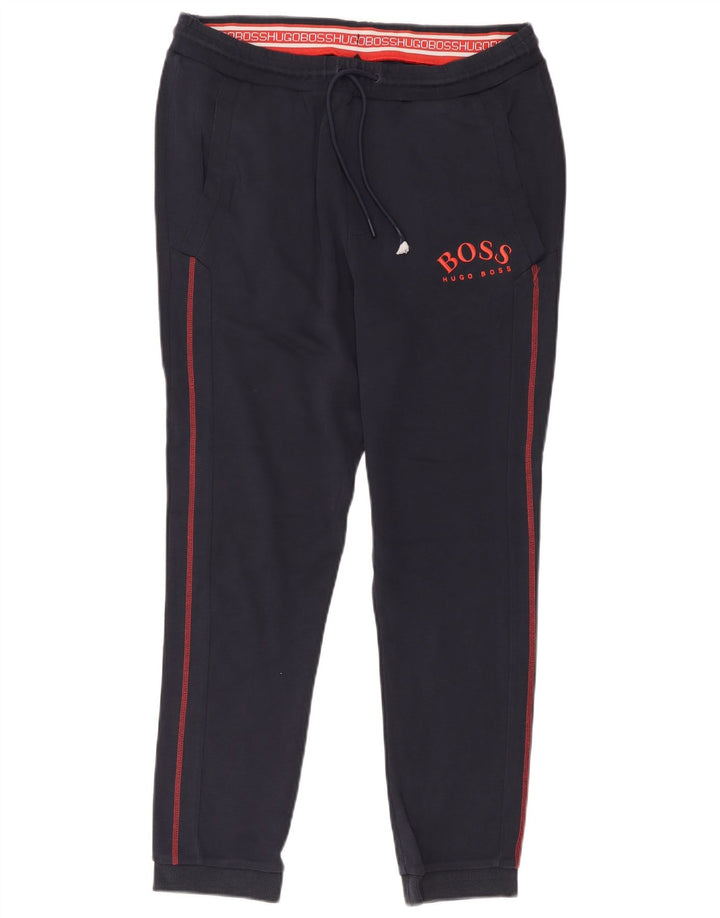 Hugo Boss Mens Graphic Tracksuit Trousers Joggers Medium Navy Blue Cotton