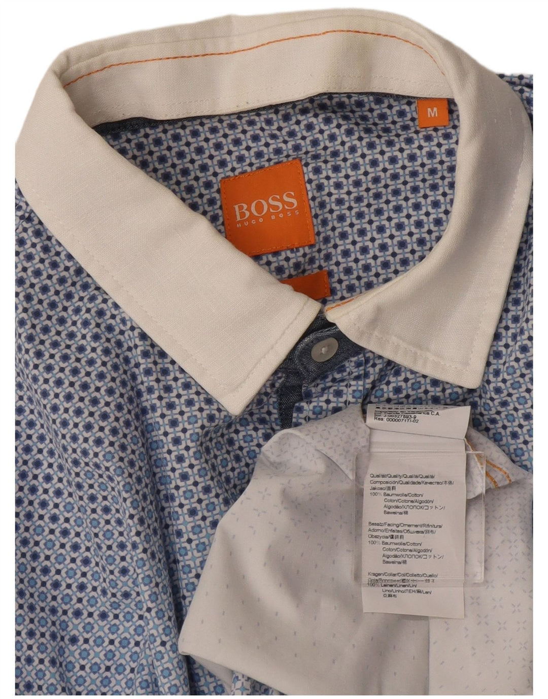 Hugo Boss Mens Shirt Medium Blue Geometric Cotton