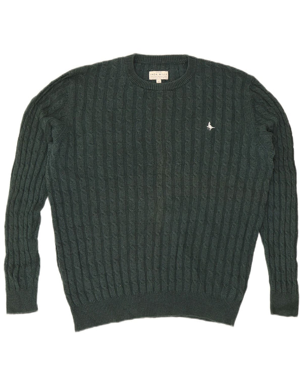 Jack Wills Mens Crew Neck Jumper Sweater Medium Green Wool