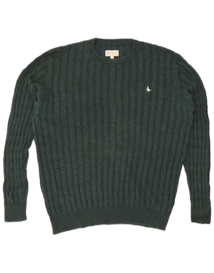 Jack Wills Mens Crew Neck Jumper Sweater Medium Green Wool