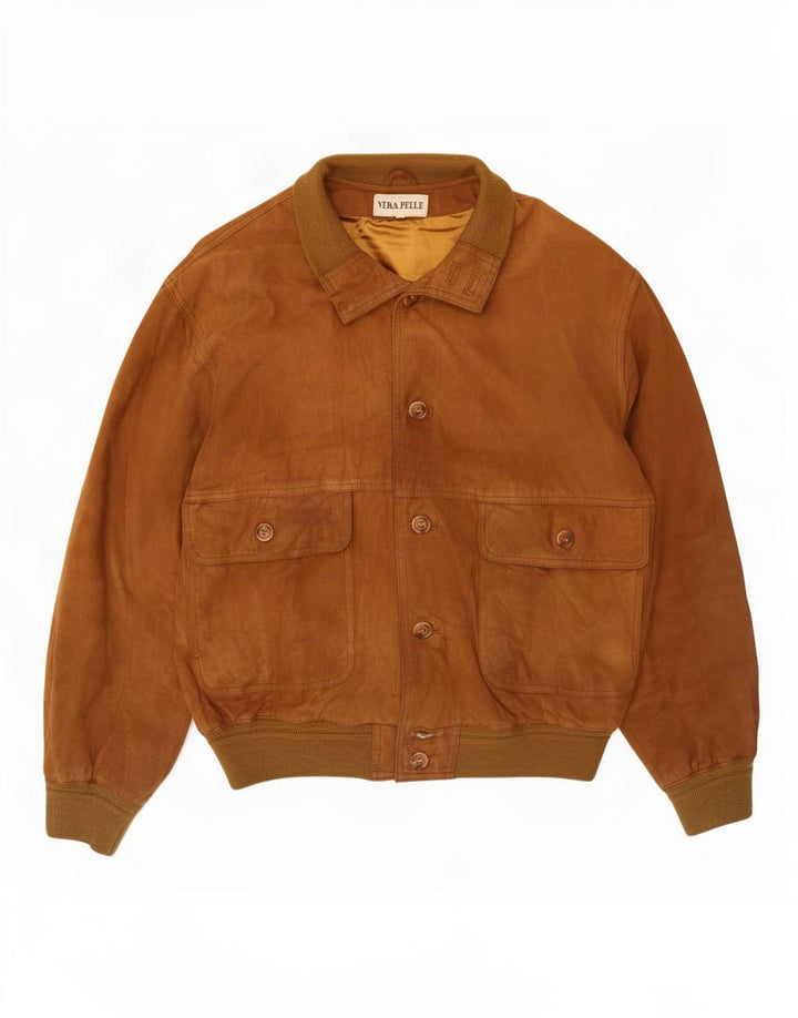 Vintage Mens Suede Bomber Jacket UK 36 Small Brown Leather