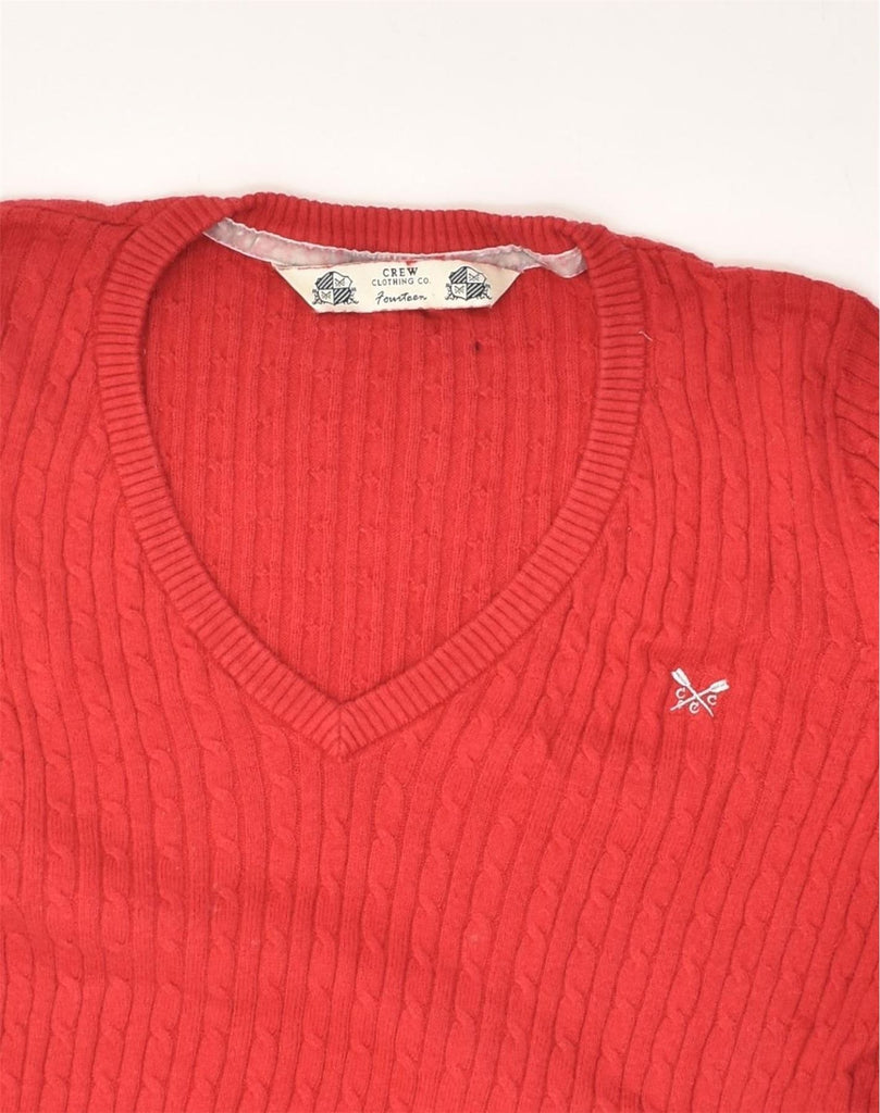 CREW CLOTHING Womens V-Neck Jumper Sweater UK 14 Large  Red Cotton | Vintage Crew Clothing | Thrift | Second-Hand Crew Clothing | Used Clothing | Messina Hembry 