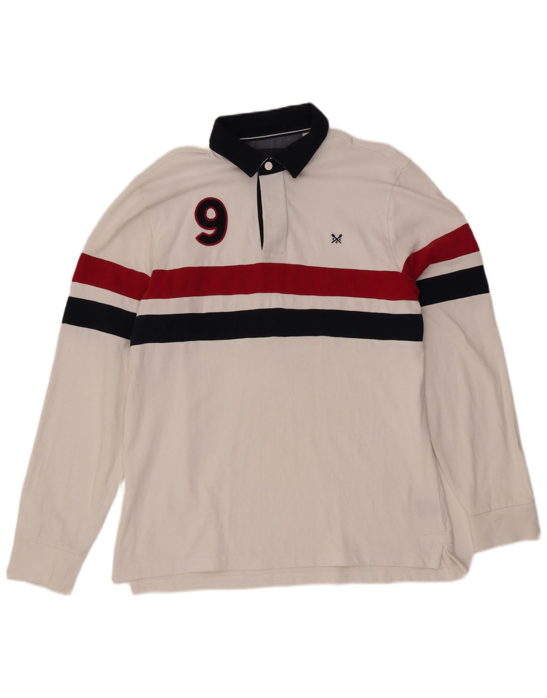 CREW CLOTHING Mens Graphic Rugby Polo Shirt Large White Colourblock