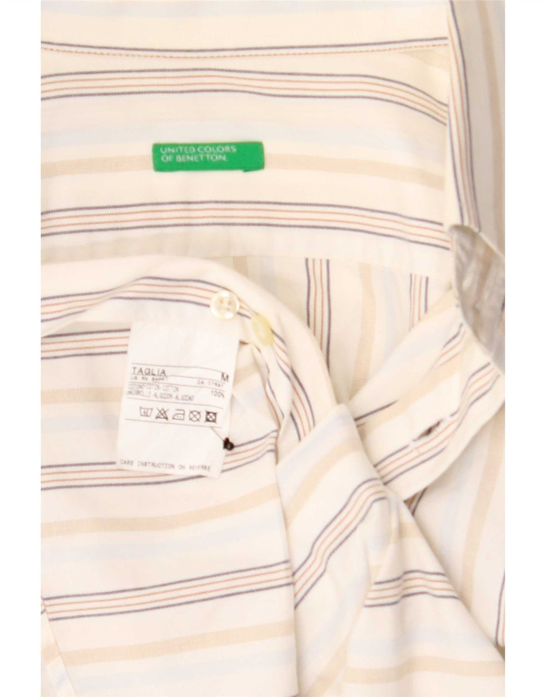 Benetton Mens Shirt Medium White Pinstripe Cotton