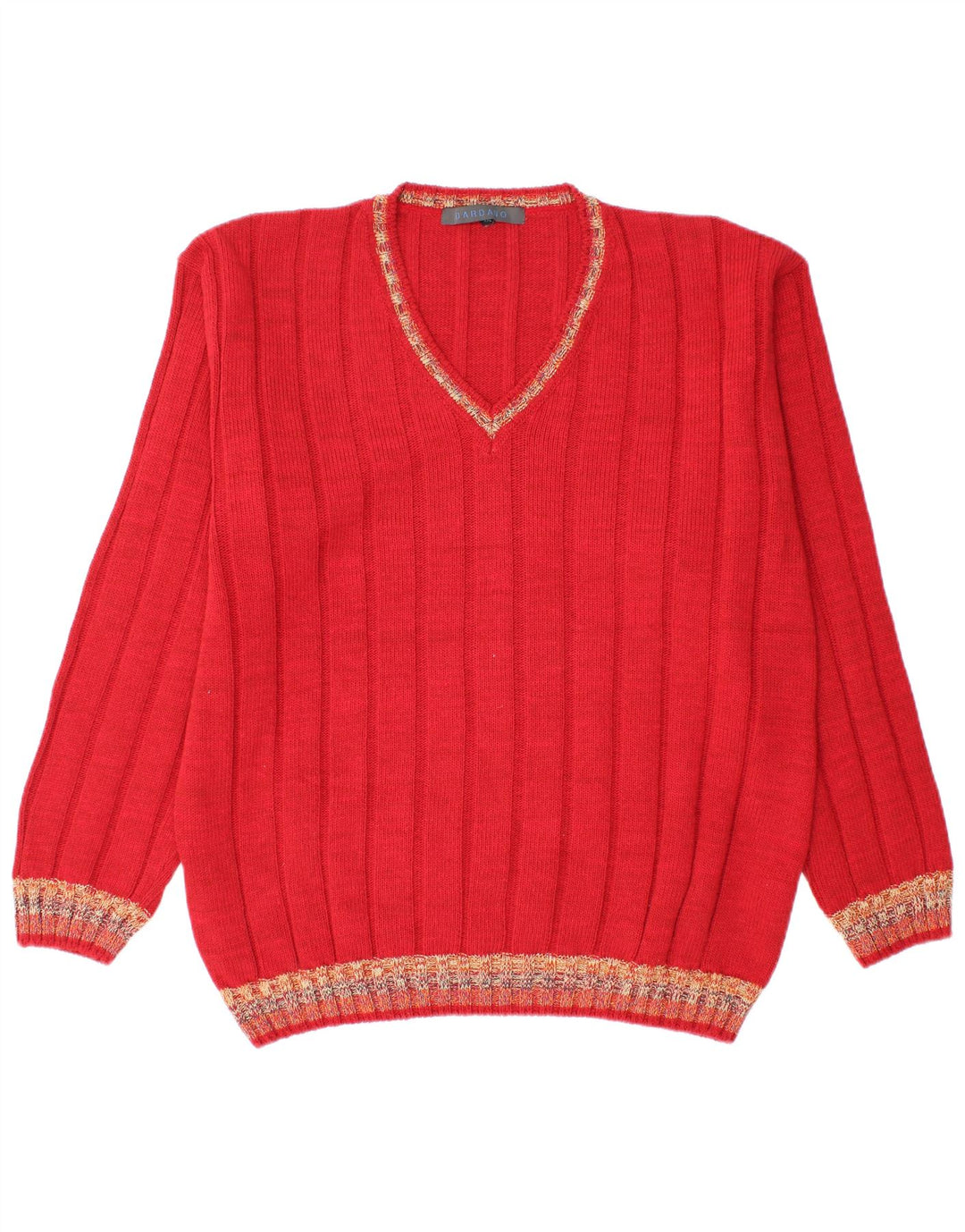 Dardano Mens V-Neck Jumper Sweater 2XL Red Wool