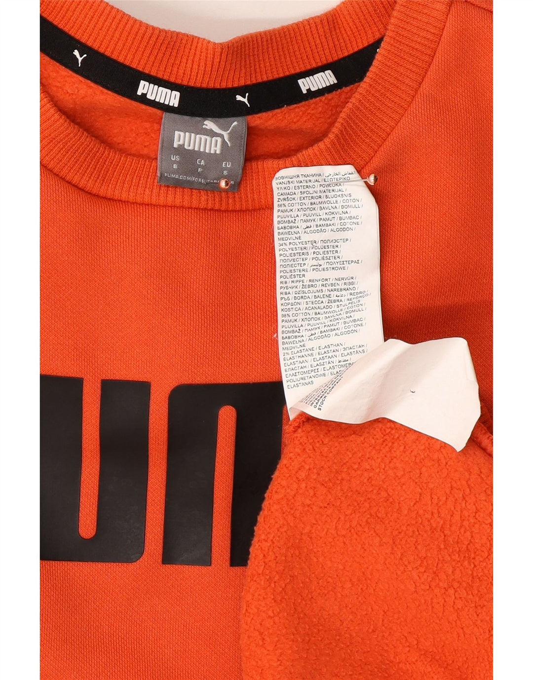 PUMA Womens Oversized Graphic Sweatshirt Jumper UK 10 Small Orange Cotton