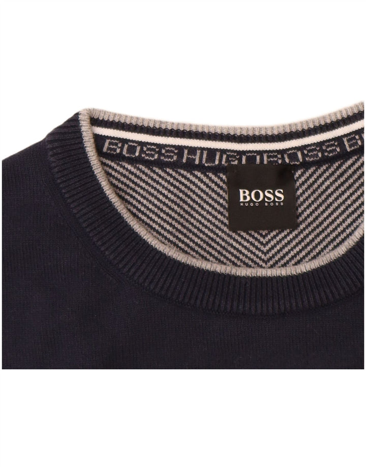 HUGO BOSS Mens Crew Neck Jumper Sweater Large Navy Blue Cotton