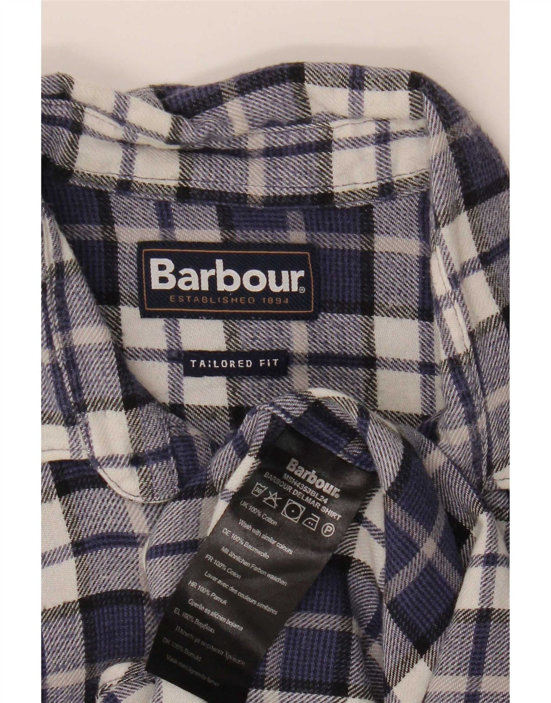 Barbour Mens Tailored Fit Flannel Shirt Small Navy Blue Check Cotton