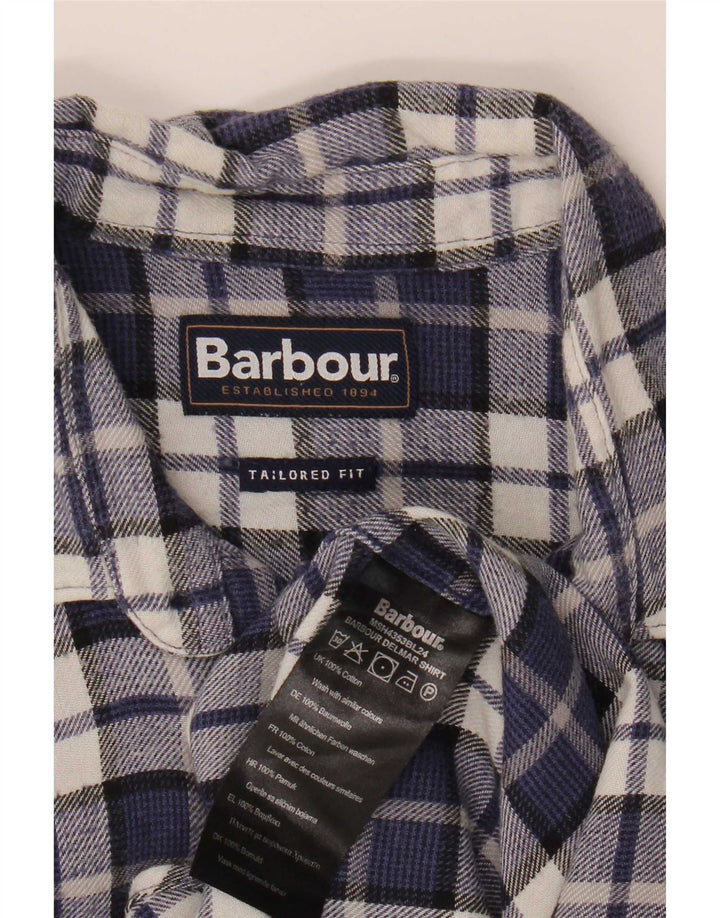 Barbour Mens Tailored Fit Flannel Shirt Small Navy Blue Check Cotton