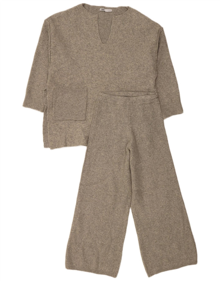 Zara Womens Knit Oversized 2 Piece Set UK 10 Small Grey Acrylic