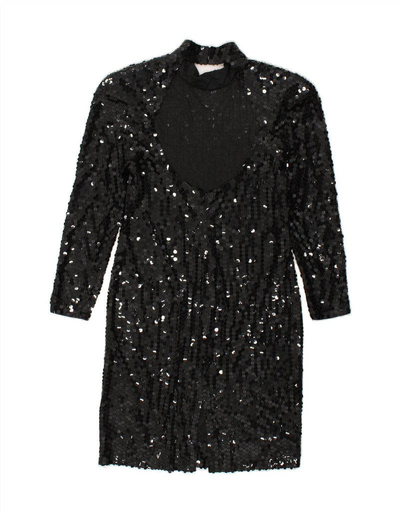 VINTAGE Womens Sequin Sheath Dress UK 12 Medium Black Polyester | Vintage Vintage | Thrift | Second-Hand Vintage | Used Clothing | Messina Hembry 