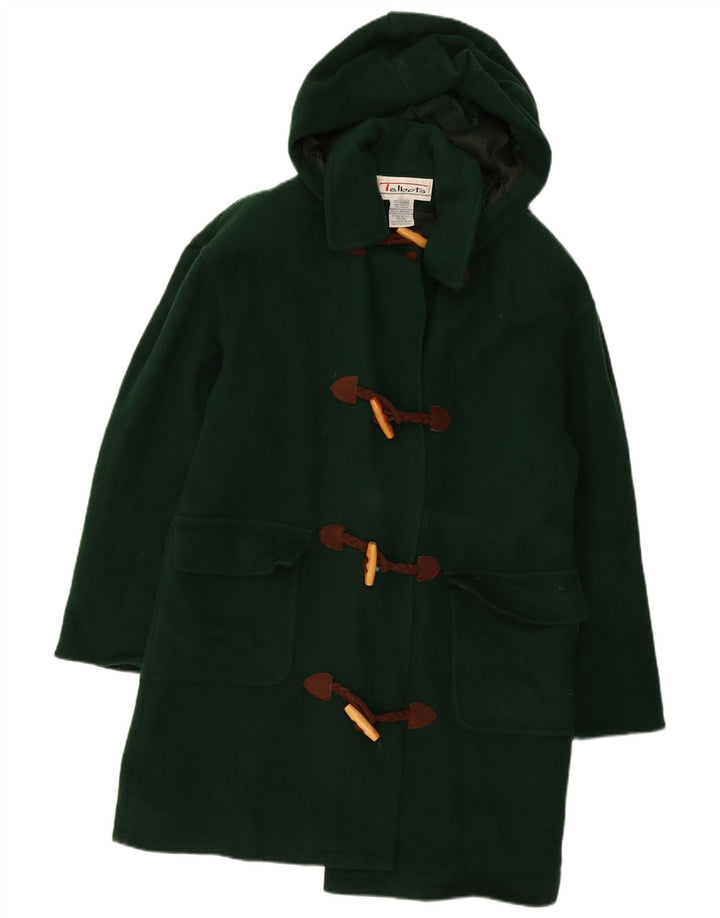 TALBOTS Womens Oversized Hooded Duffle Coat US 8 Medium Green Wool