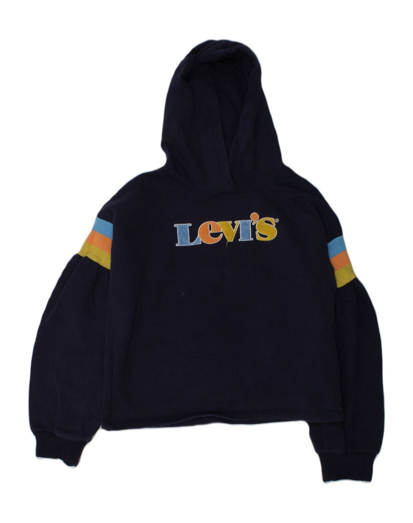 LEVI'S Boys Graphic Hoodie Jumper 13-14 Years XL Navy Blue Colourblock | Vintage Levi's | Thrift | Second-Hand Levi's | Used Clothing | Messina Hembry 