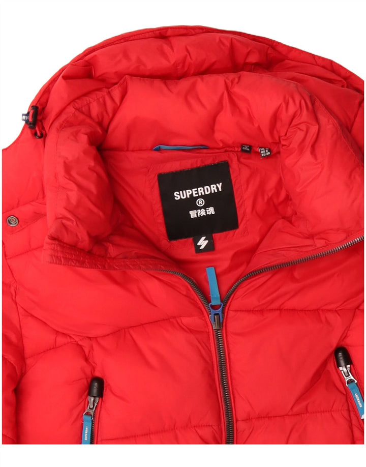 SUPERDRY Womens Crop Hooded Padded Jacket UK 10 Small Red Colourblock
