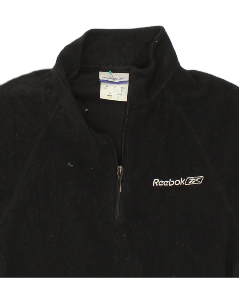 REEBOK Womens Zip Neck Fleece Jumper UK 12 Medium Black Polyester | Vintage Reebok | Thrift | Second-Hand Reebok | Used Clothing | Messina Hembry 