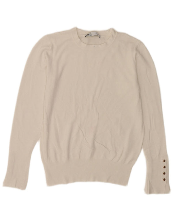 Zara Womens Crew Neck Jumper Sweater UK 12 Medium White
