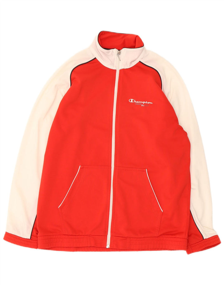 Champion Boys Tracksuit Top Jacket 13-14 Years XL Red Colourblock Polyester