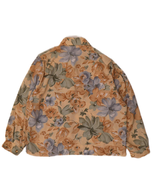 VINTAGE Womens Shirt Blouse UK 14 Medium Brown Floral Polyester