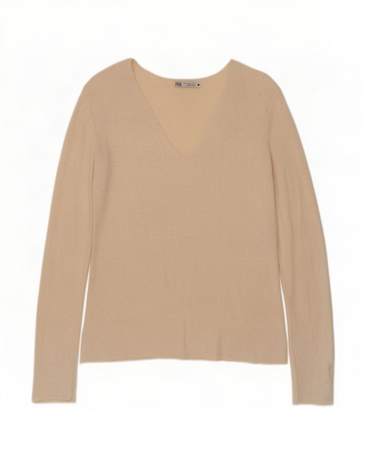 Zara Womens Top Long Sleeve UK 10 Small Beige Viscose