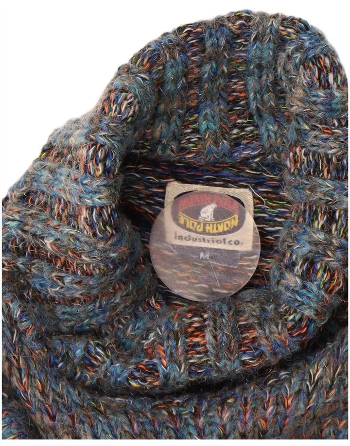 NORTH POLE Mens Roll Neck Jumper Sweater Medium Blue Flecked Wool