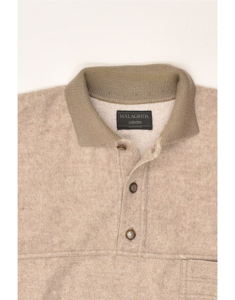 MALAGRIDA Mens Polo Neck Fleece Jumper XL Beige | Vintage Malagrida | Thrift | Second-Hand Malagrida | Used Clothing | Messina Hembry 