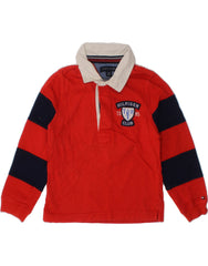 TOMMY HILFIGER Boys Graphic Rugby Polo Shirt 3-4 Years Red Striped