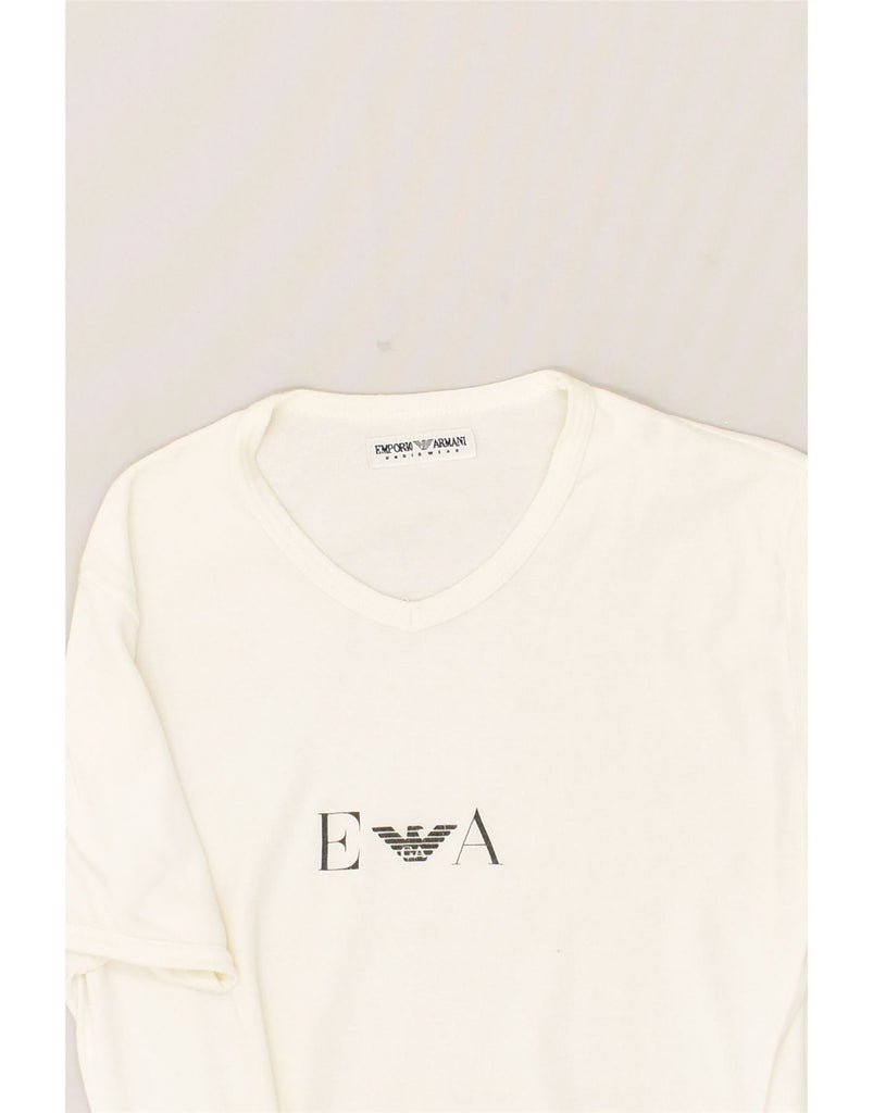 EMPORIO ARMANI Womens Graphic T-Shirt Top UK 14 Large Off White Cotton | Vintage Emporio Armani | Thrift | Second-Hand Emporio Armani | Used Clothing | Messina Hembry 