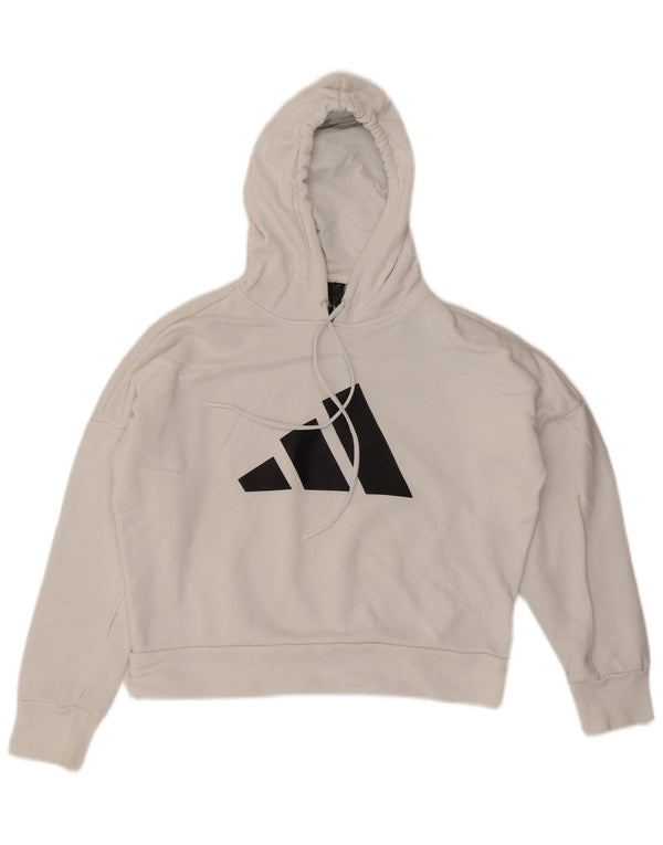 Adidas Womens Oversized Crop Graphic Hoodie Jumper UK 4/6 XS White Cotton
