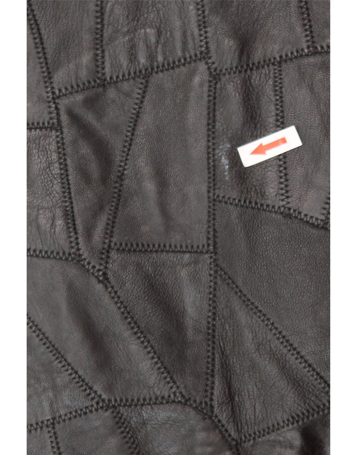 Vintage Womens Leather Waistcoat 2XL Black Patchwork Biker
