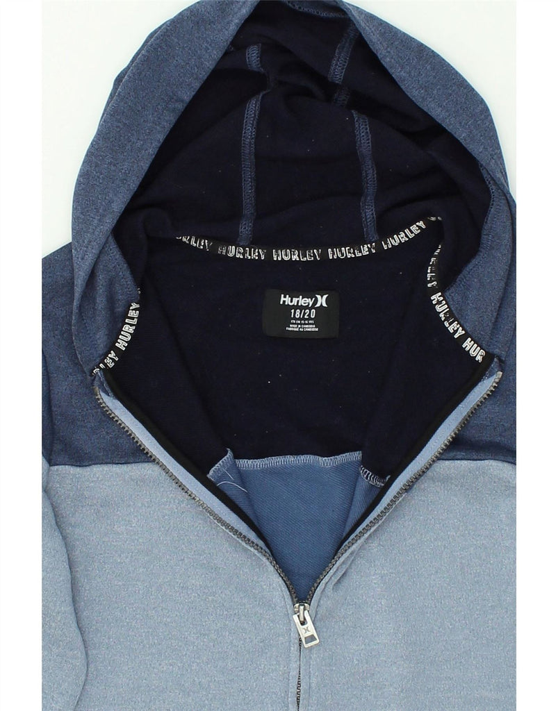 HURLEY Boys Graphic Zip Hoodie Sweater 15-16 Years Blue Colourblock Vintage Hurley and Second-Hand Hurley from Messina Hembry 