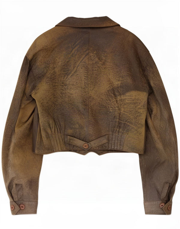 Vintage Womens Crop Leather Jacket EU 38 Medium Brown