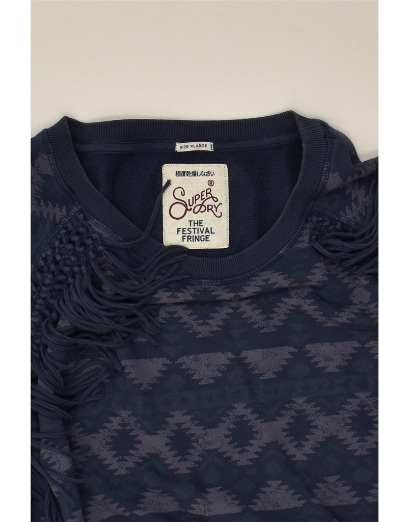 SUPERDRY Womens Boat Neck Jumper Sweater UK 18 XL Navy Blue Argyle/Diamond | Vintage Superdry | Thrift | Second-Hand Superdry | Used Clothing | Messina Hembry 